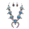 Cowgirl Chic Western AB Crystal Squash Blossom Necklace And Earrings Statement Set, 20"+3" Extension