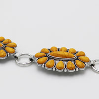 Cowgirl Chic Statement Western Linked Conchos With Natural Howlite Stones On Waist Chain Belt (Yellow Howlite Burnished Silver Tone, Small-Medium, 31.5"+10.5" Extender)