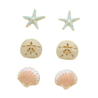 Beach Stud Seashell Earrings Set of 3