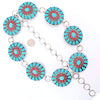 Cowgirl Chic Statement Western Linked Conchos With Natural Howlite Stones On Waist Chain Belt (Red And Blue Howlite Burnished Silver Tone, Large-XLarge, 38" +7.5" Extender)