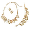 Stunning Heart And Coin Charms With Faceted Pink Crystals On Polished Gold Tone Cable Link Chain Jewelry (Necklace And Earrings Set, 16"+3" Extender)