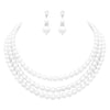 Women's Stunning Multi Strand Classic 8mm Faux Pearl Necklace And Earrings Set, 16"+3" Extender