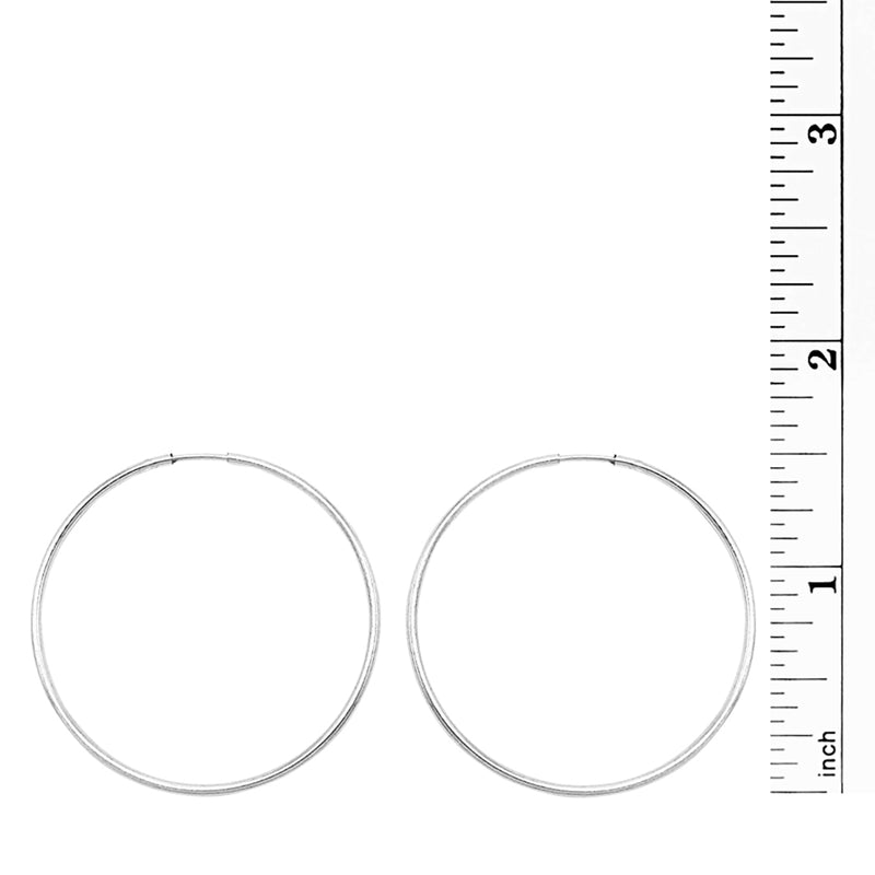 Women's Sleek Medium Size White Gold Dipped Thin Endless Hoop Hypoallergenic Earrings, 1.62"