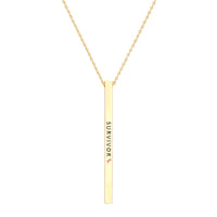 Pink Ribbon Vertical Bar Pendant Necklace (Survivor Gold Tone)