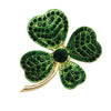 St. Patrick's Day Lucky Irish Four Leaf Clover Shamrock Pave Crystal Rhinestone Pin Brooch (Gold Tone With Pendant Loop, 2")