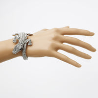 Stunning Hinged Pave Alligator Wrap Bracelet, 2" (Clear Crystal Silver Tone)