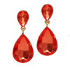 Stunning Double Teardrop Crystal Statement Clip On Earrings, 1.75" (Firey Orange)