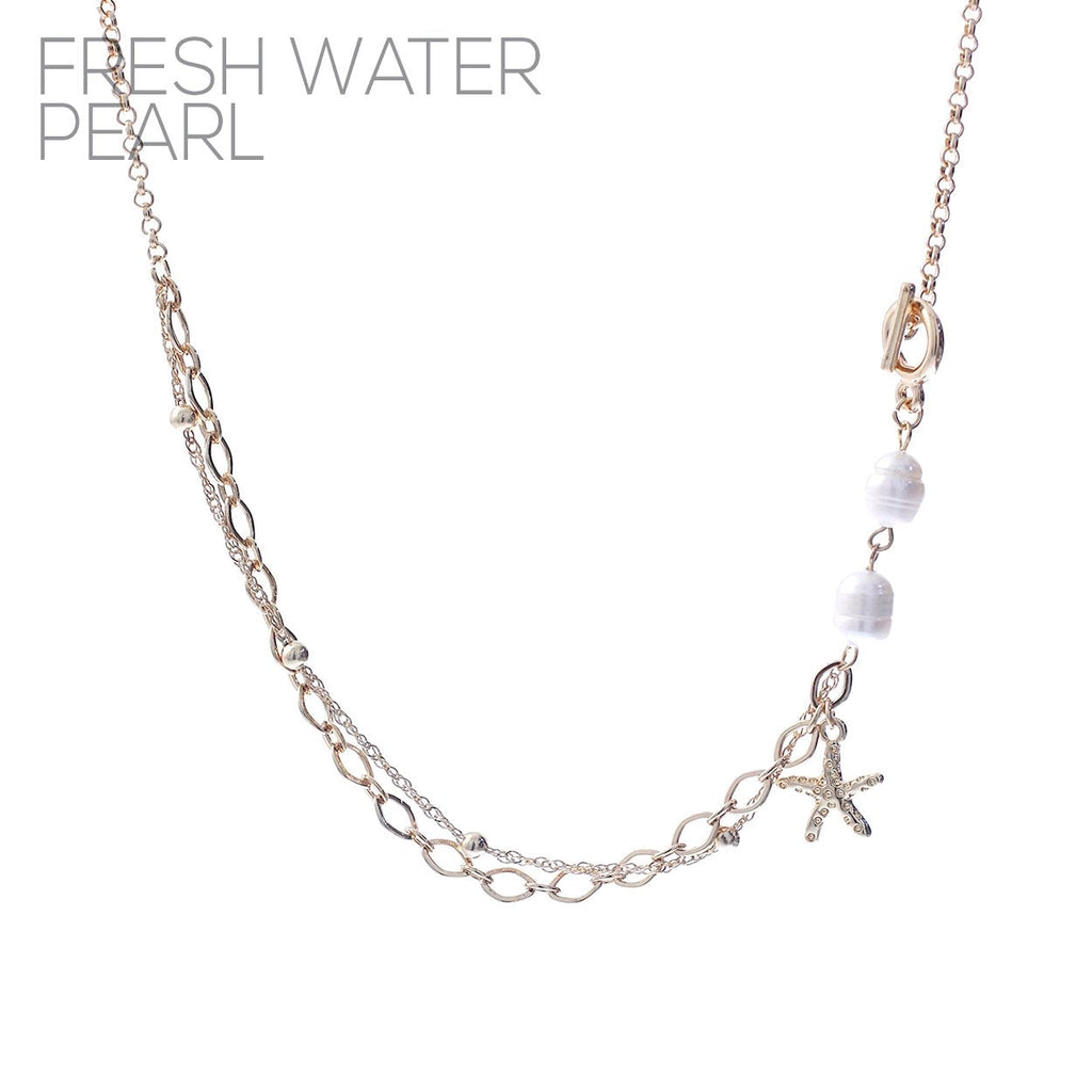 Natural pearls necklace combo with large link chain, toggle clasp