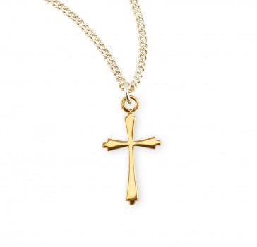 Rosemarie's Religious Gifts 16K Yellow Gold Sleek Small Tapered Cross Pendant Necklace, 18"