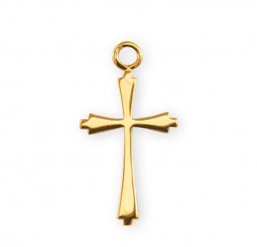 Rosemarie's Religious Gifts 16K Yellow Gold Sleek Small Tapered Cross Pendant Necklace, 18"