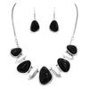 Unique Contemporary Polished Silver Tone Western Style Natural Howlite Necklace Earrings Set, 18"+3" Extension (Jet Black)