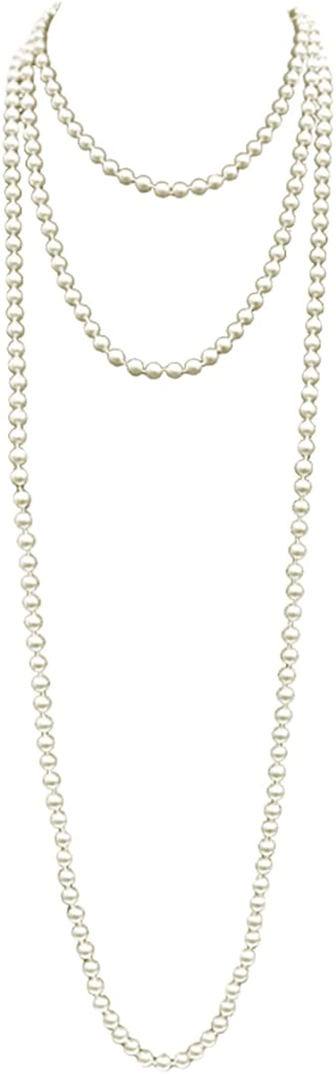 Stunning Simulated Glass Pearl Knotted Long Necklace Strand (10mm, 96", Cream)