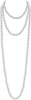 Stunning Simulated Glass Pearl Knotted Long Necklace Strand (10mm, 96, White)