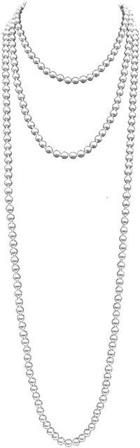 Stunning Simulated Glass Pearl Knotted Long Necklace Strand (10mm, 96, White)