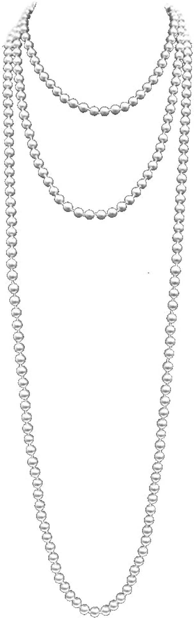 Stunning Simulated Glass Pearl Knotted Long Necklace Strand (10mm, 96, White)