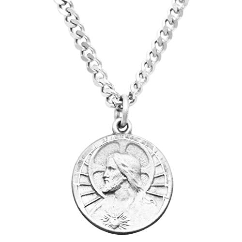 Rosemarie's Religious Gifts Scapular Medal Sacred Heart of Jesus Pendant Necklace, 24"