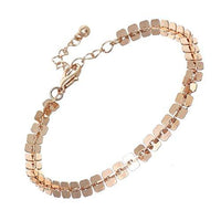 Women's Unique Polished Rose Gold Light Weight Flat Links Strand Chain Bracelet, 7"+1.5" Extender