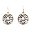 Rosemarie & Jubalee Women's Two Tone 12 Gauge Shotgun Shell Spent Bullet With Crystal Center Dangle Earrings, 1.25"