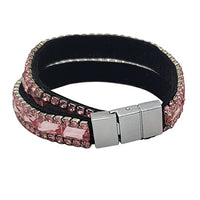 Stunning Baguette Crystal Double Wrap Magnetic Clasp Bracelet, 14.5" Light Pink