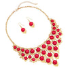 Colorful Bohemian Gypsy Statement Bib Necklace With Drop Earrings Jewelry, 13"+3" Extender (Red)