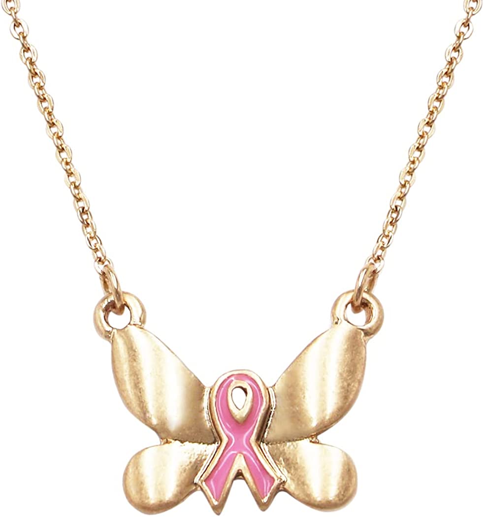 1 Breast Cancer Awareness Pink Ribbon Rhinestone Necklace Pendant Silver  Chain - Walmart.com