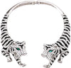 Stunning Three Dimensional Open Front Crystal Encrusted Tiger Hinged Back Statement Choker Necklace14" (Silver Tone)