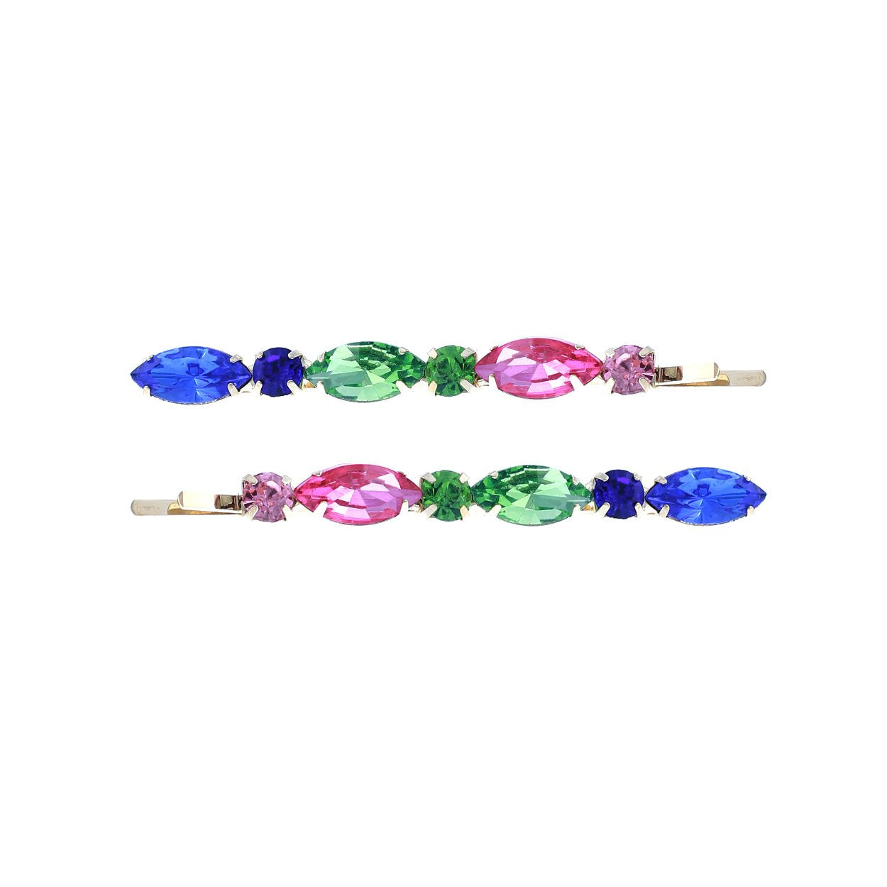 Set of 2 Colorful Art Deco Crystal Rhinestone Hair Clip Barrette