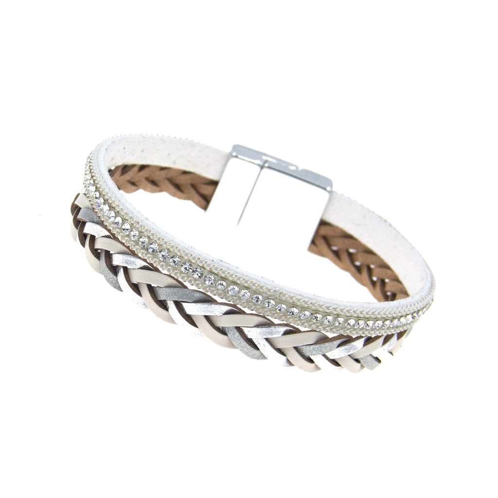 White & Silver Braided Leather Bracelet