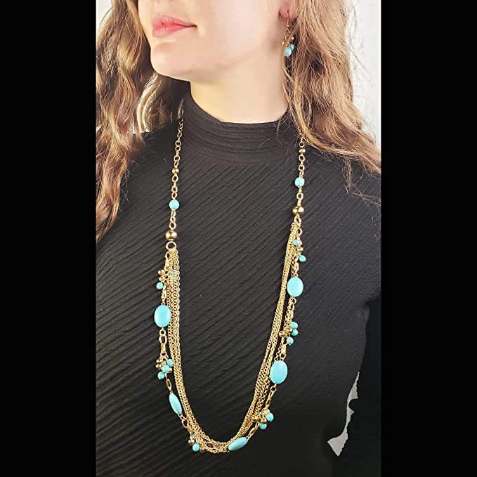 Stunning Western Glam Gold Tone Chains With Turquoise Howlite