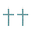 Rosemarie's Religious Gifts Women's Statement Textured Metal Western Cross With Vibrant Turquoise Bead Large Drop Earrings, 3"