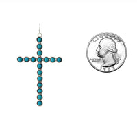 Rosemarie's Religious Gifts Women's Statement Textured Metal Western Cross With Vibrant Turquoise Bead Large Drop Earrings, 3"