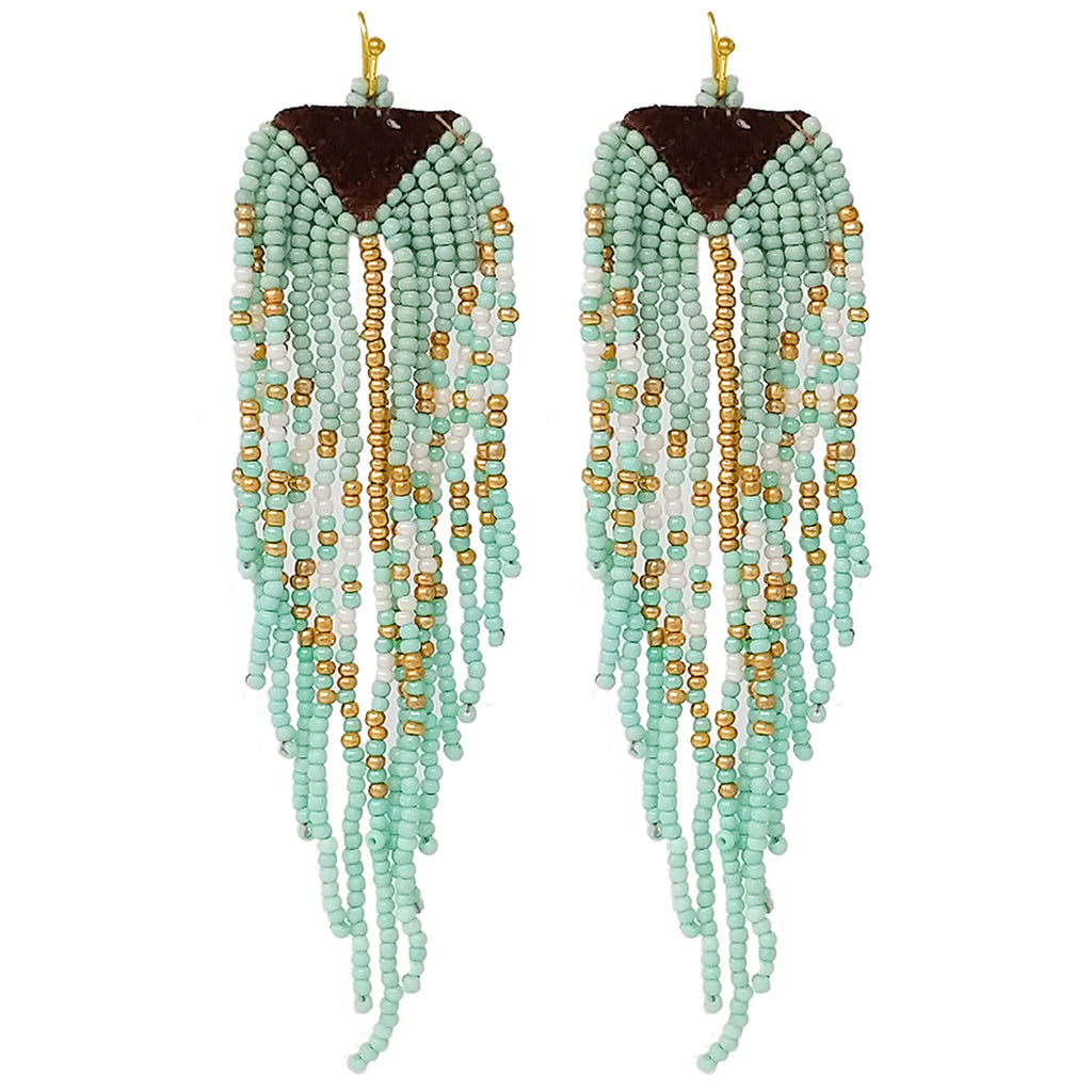 Palm Earrings with Pearls, Turquoise and Beads