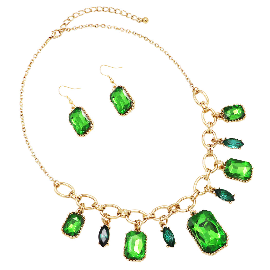 Buy Faship Gorgeous Green Crystal Necklace Earrings Set Wedding Party -  Green/Rose Gold Plated Online at Lowest Price Ever in India | Check Reviews  & Ratings - Shop The World