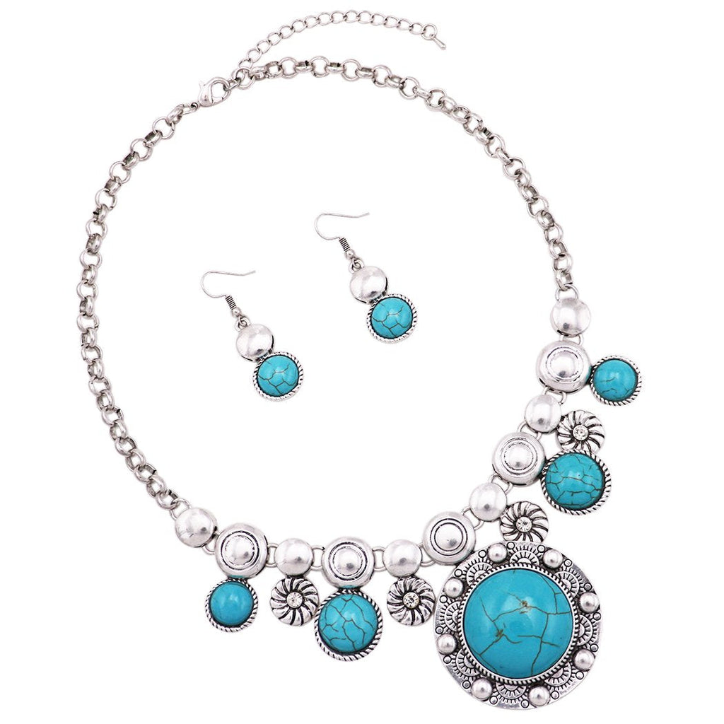 South Western Style Circular Turquoise Color Concho Statement Necklace ...