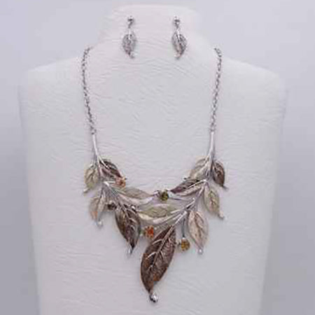 Crystal and Vine Leaf Sterling Silver deals Necklace