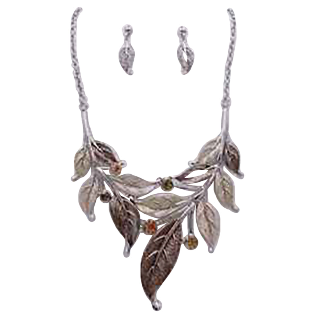 Pearl and Crystal Leaf Necklace and Earring Set | David's Bridal