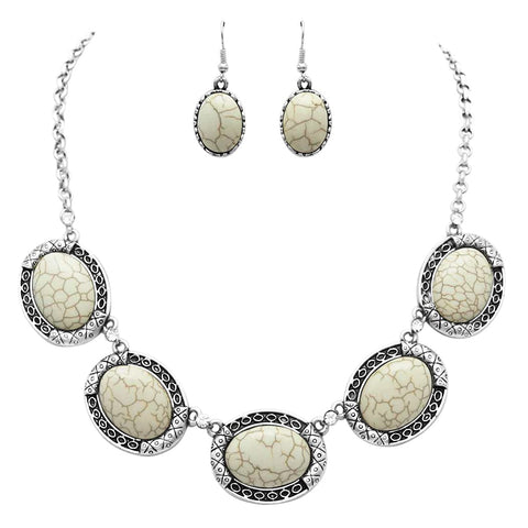 Western Style Semi Precious Howlite Stone Squash Blossom Pendant Neckl –  Rosemarie Collections