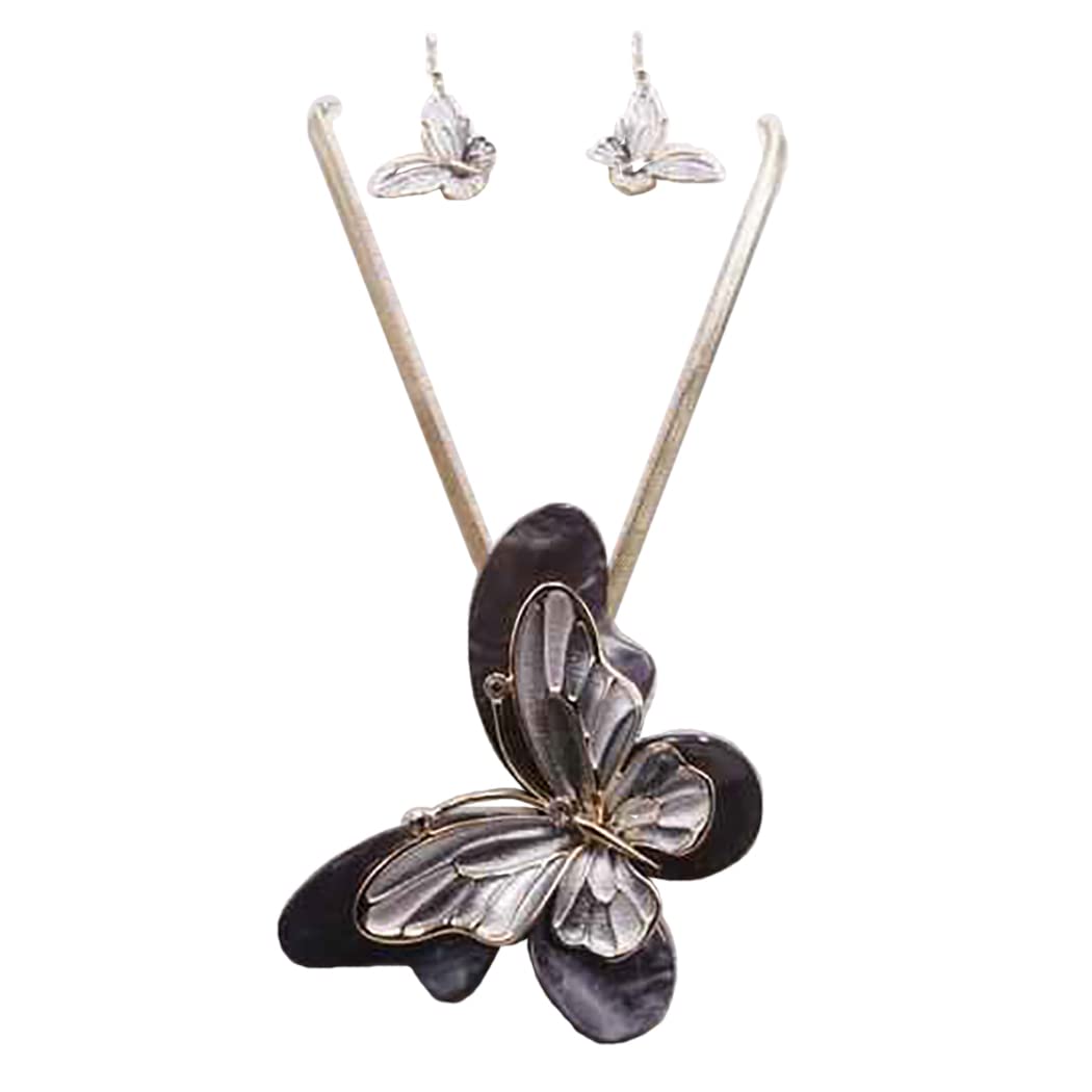 Gold/Black Butterfly Necklace Set (Stainless Steel) 3 – Reinventing Glamour