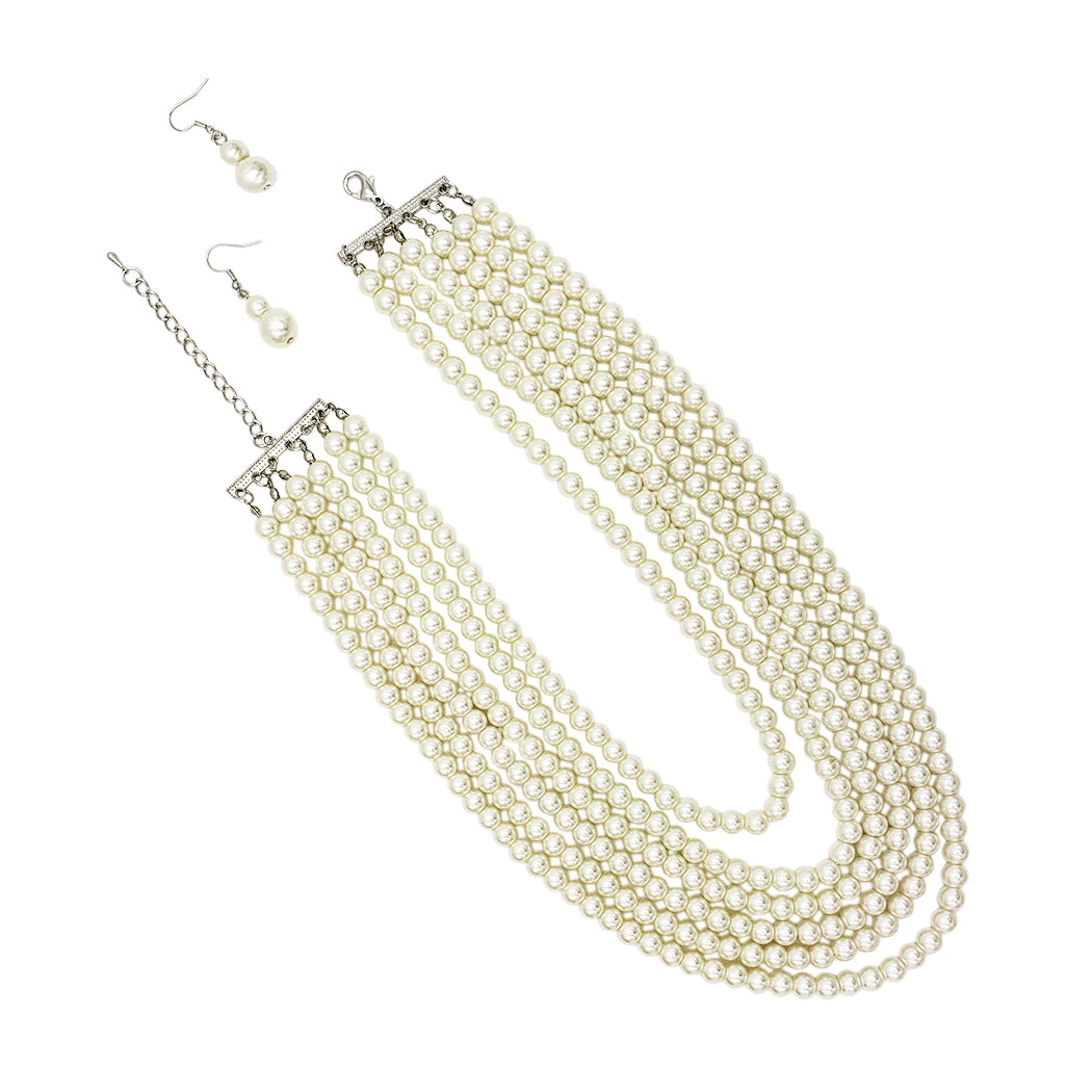 Cascade Multi Strand Faux hotsell Pearl Necklace Statement Pearl Necklace with Glass Beads 16 Inches total GH17