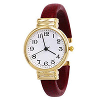 Casual Round Face Vegan Snakeskin Leather Cuff Bracelet Watch, 2.25" (Dark Red Gold Tone)