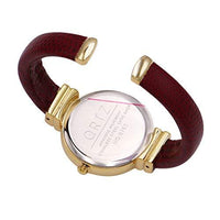 Casual Round Face Vegan Snakeskin Leather Cuff Bracelet Watch, 2.25" (Dark Red Gold Tone)