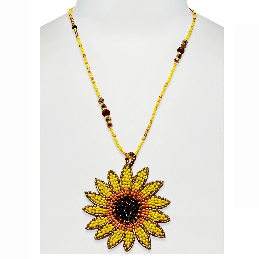 Sunflower Statement Necklace, Hand Knotted Gemstone Bead Necklace, online Long Endless Chain