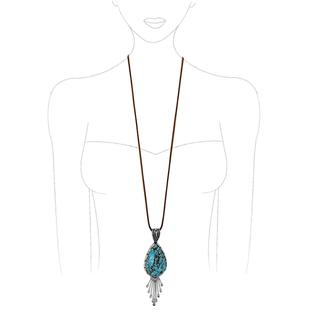 Turquoise and top moonstone pendant Necklace leather