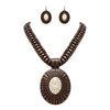 Cowgirl Chic Western Style Statement Concho Howlite Stone Medallion Pendant Beaded Necklace Earrings Set, 20"-23" with 3" Extender