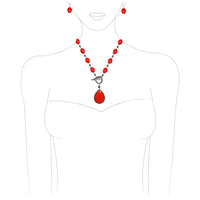 Stunning Western Cowgirl Red Howlite Stone Toggle Clasp Necklace Earring Set, 18"