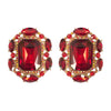 Stunning Statement Emerald Cut Crystal Clip On Style Earrings, 1.25" (Red Gold Tone)