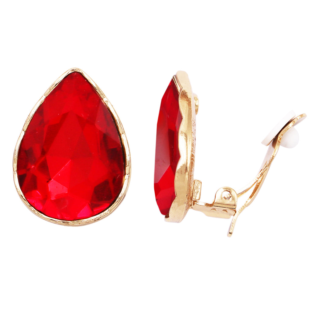 Polki & Red Stone Gold Plated Silver Ear Studs