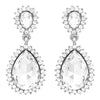 Glass Crystal Double Teardrop Rhinestone Halo Statement Drop Post Back Earrings (Clear Crystal/Silver Tone)