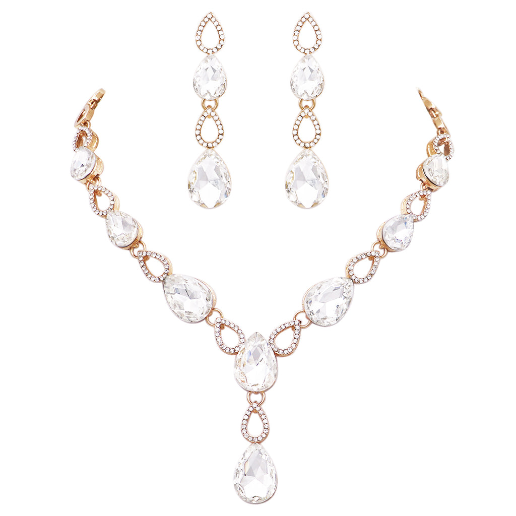 Stunning Emerald Cut Crystal Statement Necklace Earrings Set, 18+3 E –  Rosemarie Collections