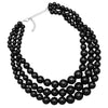 Multi Strand Simulated Pearl Necklace and Earrings Jewelry Set (Jet Black)